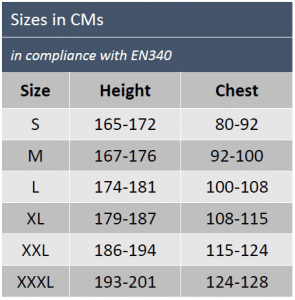 Size Chart for Coveralls